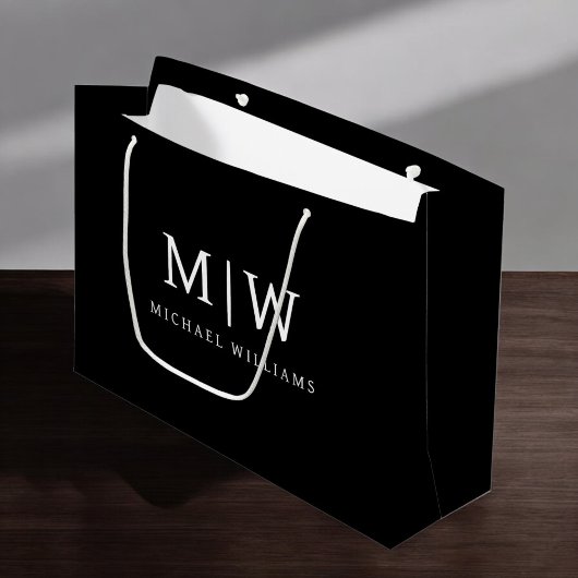 Zwart-wit Minimalistisch Modern Monogram Groot Cadeauzakje