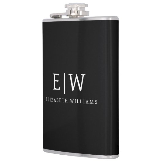 Zwart-wit Minimalistisch Modern Monogram Heupfles (Links)