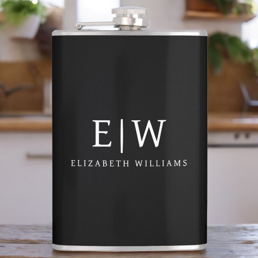 Zwart-wit Minimalistisch Modern Monogram Heupfles