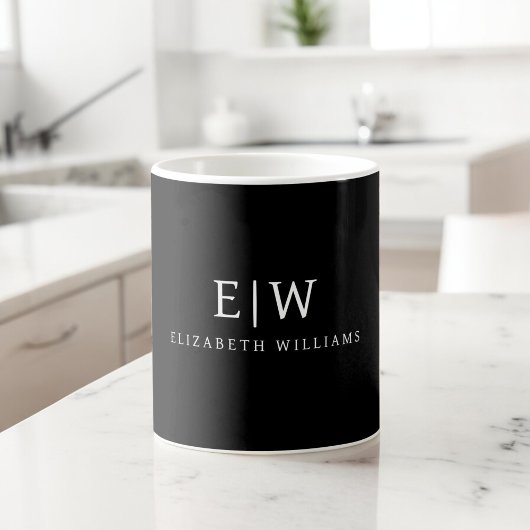 Zwart-wit Minimalistisch Modern Monogram Koffiemok