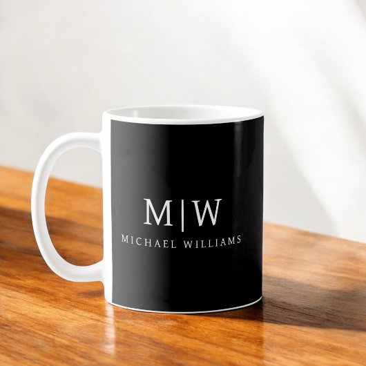 Zwart-wit Minimalistisch Modern Monogram Koffiemok