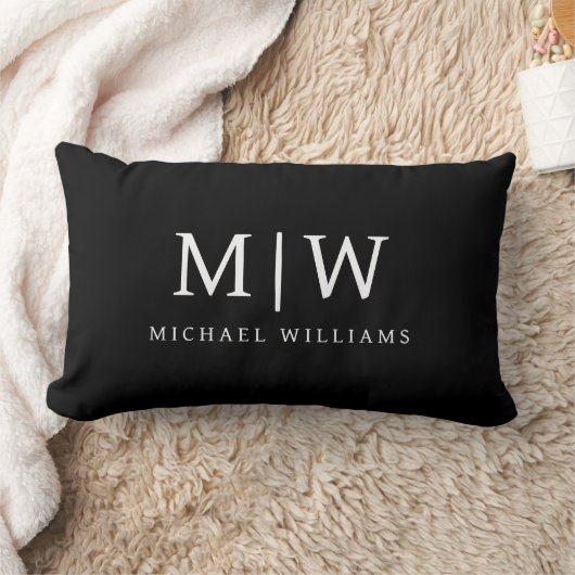Zwart-wit Minimalistisch Modern Monogram Kussen (Deken)