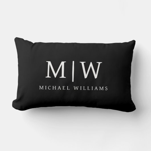 Zwart-wit Minimalistisch Modern Monogram Kussen (Voorkant)