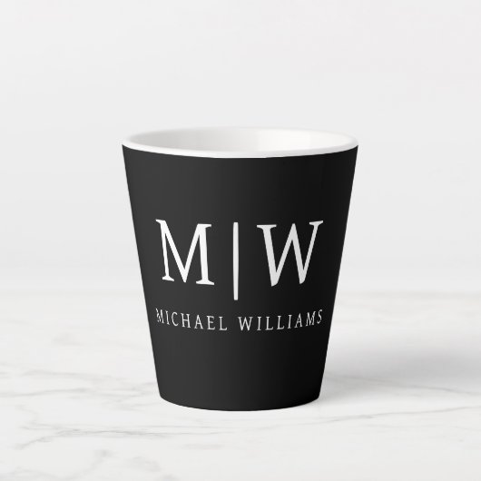 Zwart-wit Minimalistisch Modern Monogram Latte Mok (Voorkant)