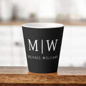 Zwart-wit Minimalistisch Modern Monogram Latte Mok