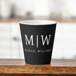 Zwart-wit Minimalistisch Modern Monogram Latte Mok