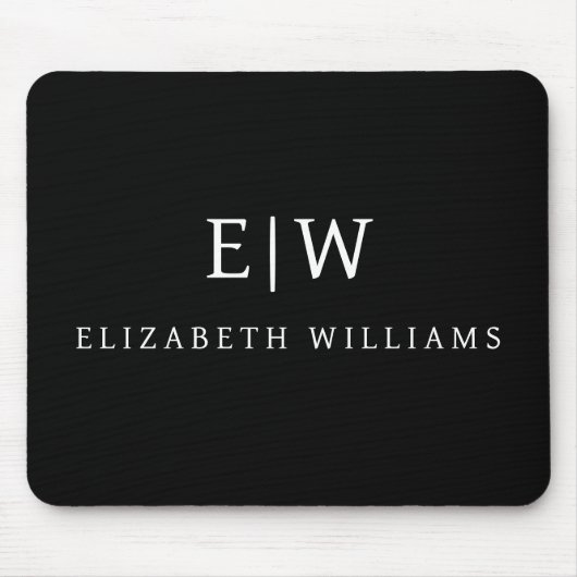 Zwart-wit Minimalistisch Modern Monogram Muismat (Voorkant)