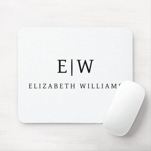 Zwart-wit Minimalistisch Modern Monogram Muismat (Met muis)