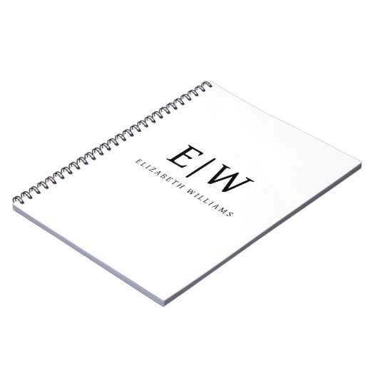 Zwart-wit Minimalistisch Modern Monogram Notitieboek (Linkerzijde)