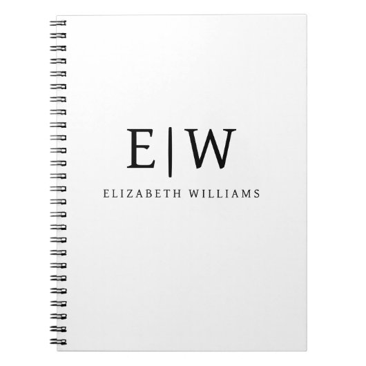 Zwart-wit Minimalistisch Modern Monogram Notitieboek (Voorkant)