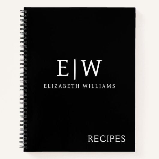Zwart-wit Minimalistisch Modern Monogram Notitieboek (Voorkant)