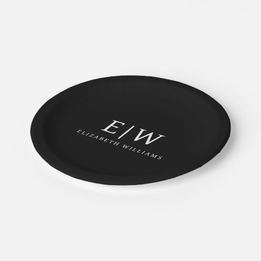 Zwart-wit Minimalistisch Modern Monogram Papieren Bordje (Gekanteld)