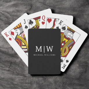 Zwart-wit Minimalistisch Modern Monogram Pokerkaarten