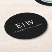 Zwart-wit Minimalistisch Modern Monogram Ronde Kartonnen Onderzetter (Gebogen)