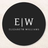 Zwart-wit Minimalistisch Modern Monogram Ronde Kartonnen Onderzetter (Voorkant)