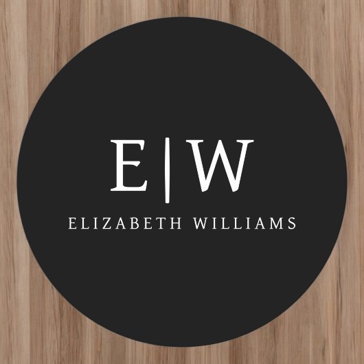 Zwart-wit Minimalistisch Modern Monogram Ronde Kartonnen Onderzetter