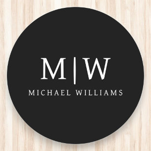 Zwart-wit Minimalistisch Modern Monogram Ronde Kartonnen Onderzetter