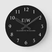 Zwart-wit Minimalistisch Modern Monogram Ronde Klok (Voorkant)