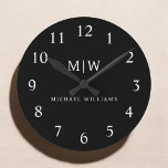 Zwart-wit Minimalistisch Modern Monogram Ronde Klok<br><div class="desc">Introductie van ons Black and White Minimalist Modern Monogram-Collectie: omarm eenvoud en verfijning met onze minimalistische design, samengesteld om uw stijl moeiteloos te verbeteren. Dit collectie is gemaakt met een scherp oog voor moderne esthetiek en heeft strakke zwart-witte design die worden geaccentueerd door gepersonaliseerde monogrammen. Van chique briefpapier tot veelzijdige...</div>