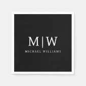 Zwart-wit Minimalistisch Modern Monogram Servet (Voorkant)