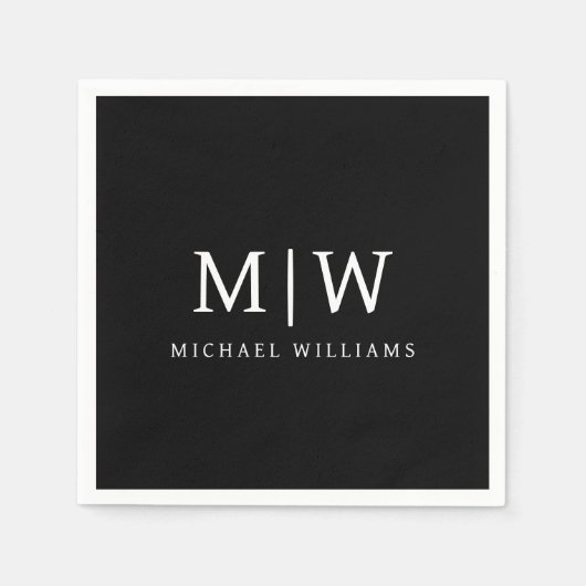 Zwart-wit Minimalistisch Modern Monogram Servet (Voorkant)