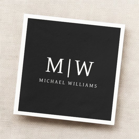 Zwart-wit Minimalistisch Modern Monogram Servet