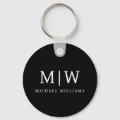 Zwart-wit Minimalistisch Modern Monogram Sleutelhanger (Voorkant)