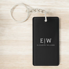 Zwart-wit Minimalistisch Modern Monogram Sleutelhanger