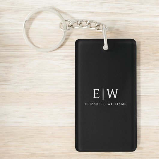 Zwart-wit Minimalistisch Modern Monogram Sleutelhanger