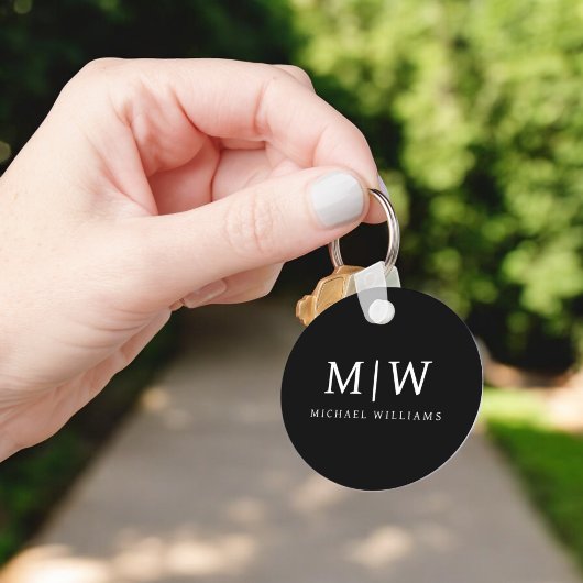Zwart-wit Minimalistisch Modern Monogram Sleutelhanger