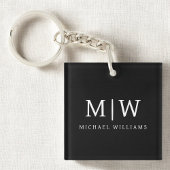 Zwart-wit Minimalistisch Modern Monogram Sleutelhanger