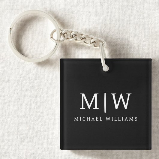 Zwart-wit Minimalistisch Modern Monogram Sleutelhanger
