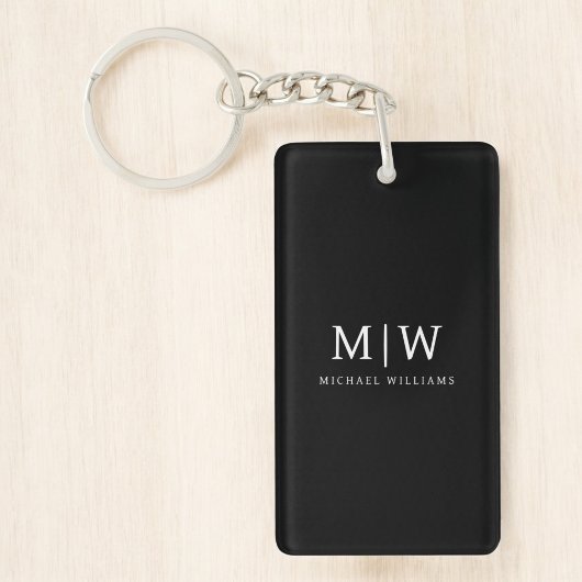 Zwart-wit Minimalistisch Modern Monogram Sleutelhanger