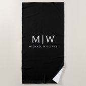 Zwart-wit Minimalistisch Modern Monogram Strandlaken (Voorkant)