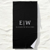 Zwart-wit Minimalistisch Modern Monogram Strandlaken
