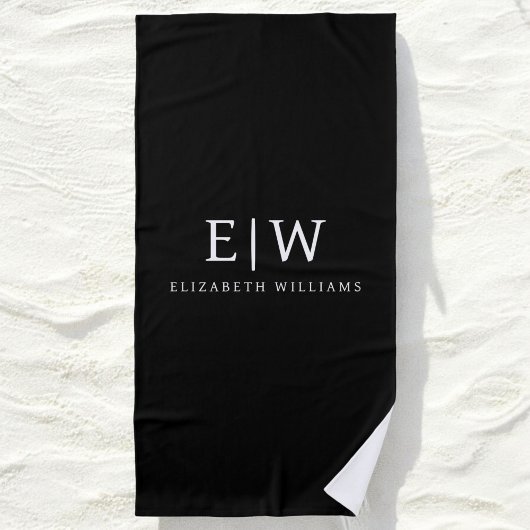 Zwart-wit Minimalistisch Modern Monogram Strandlaken