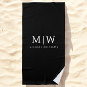 Zwart-wit Minimalistisch Modern Monogram Strandlaken