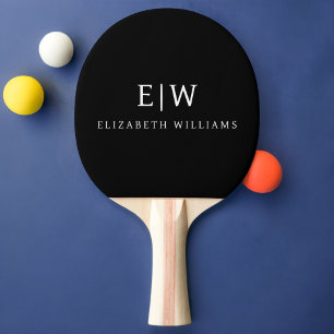 Zwart-wit Minimalistisch Modern Monogram Tafeltennisbatje