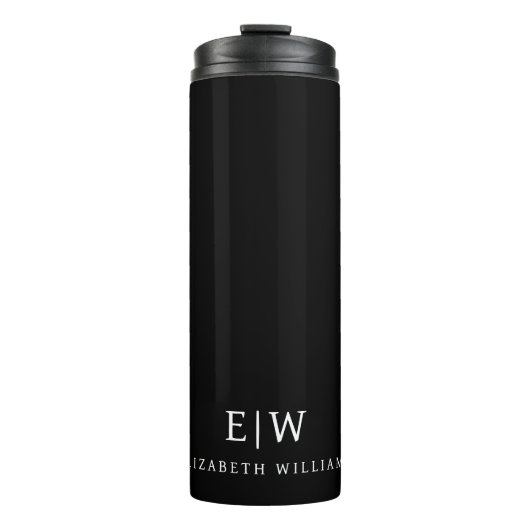 Zwart-wit Minimalistisch Modern Monogram Thermosbeker (Voorkant)