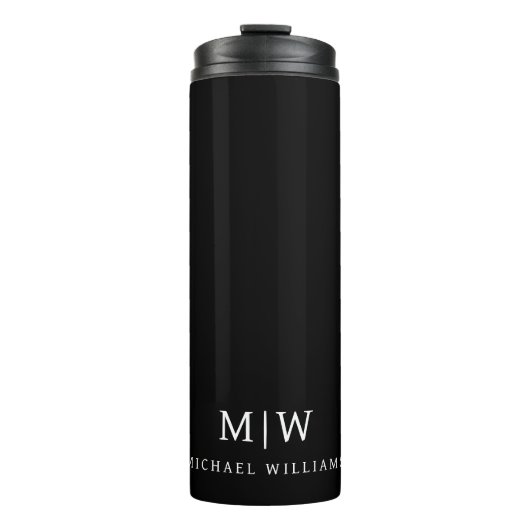 Zwart-wit Minimalistisch Modern Monogram Thermosbeker (Voorkant)
