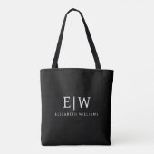 Zwart-wit Minimalistisch Modern Monogram Tote Bag (Achterkant)