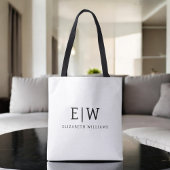 Zwart-wit Minimalistisch Modern Monogram Tote Bag