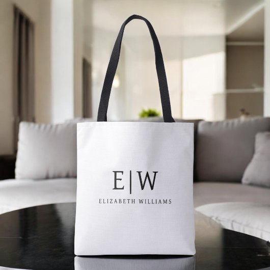 Zwart-wit Minimalistisch Modern Monogram Tote Bag