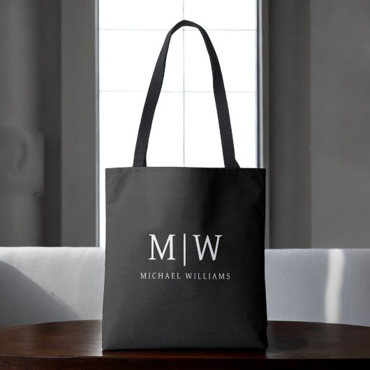 Zwart-wit Minimalistisch Modern Monogram Tote Bag