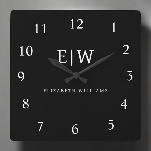 Zwart-wit Minimalistisch Modern Monogram Vierkante Klok