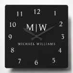 Zwart-wit Minimalistisch Modern Monogram Vierkante Klok<br><div class="desc">Introductie van ons Black and White Minimalist Modern Monogram-Collectie: omarm eenvoud en verfijning met onze minimalistische design, samengesteld om uw stijl moeiteloos te verbeteren. Dit collectie is gemaakt met een scherp oog voor moderne esthetiek en heeft strakke zwart-witte design die worden geaccentueerd door gepersonaliseerde monogrammen. Van chique briefpapier tot veelzijdige...</div>