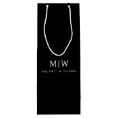Zwart-wit Minimalistisch Modern Monogram Wijn Cadeautas (Achterkant)