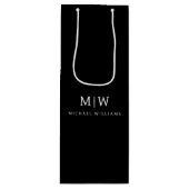 Zwart-wit Minimalistisch Modern Monogram Wijn Cadeautas (Voorkant)