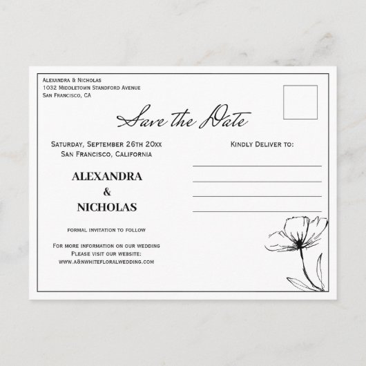 Zwart Wit Minimalistisch Modern Save the Date Foto Aankondigingskaart (Achterkant)