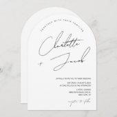 Zwart wit minimalistisch modern script boog bruilo kaart (Voorkant / Achterkant)